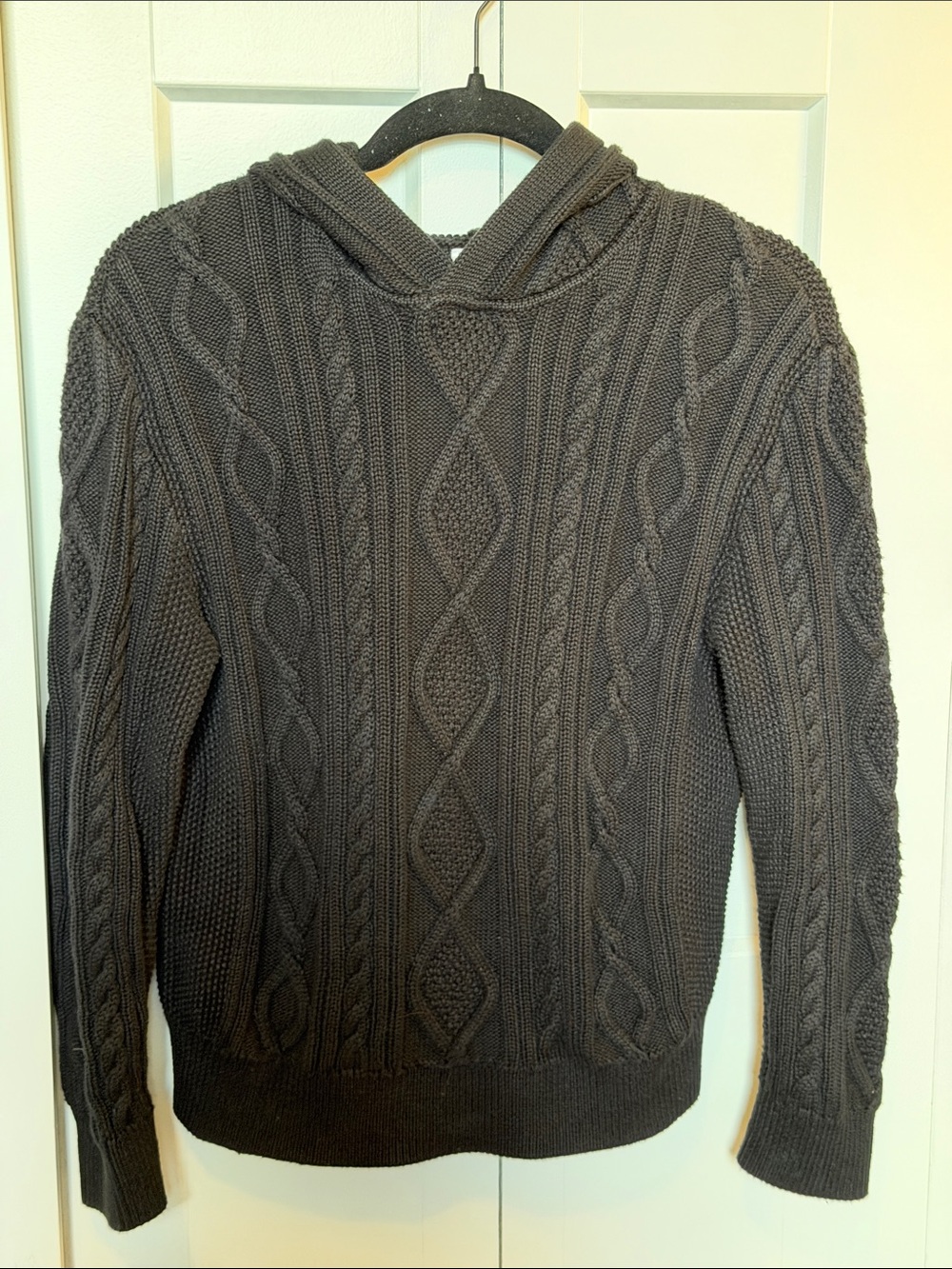 GAP Men's Charcoal Cable Knit Hooded Sweater